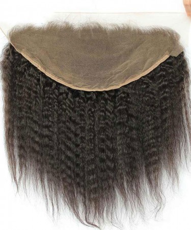 CARA 13X6 Lace Frontal Closure Kinky Straight Brazilian Human Hair With Baby Hair Remy Hair Natural Black