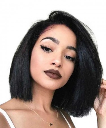 180% Density Full Lace Human Hair Wigs Straight Short Bob Wigs For Black Women