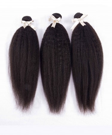 CARA Peruvian Virgin Hair Kinky Straight 100% Human Virgin Hair Weave 3 Bundles 