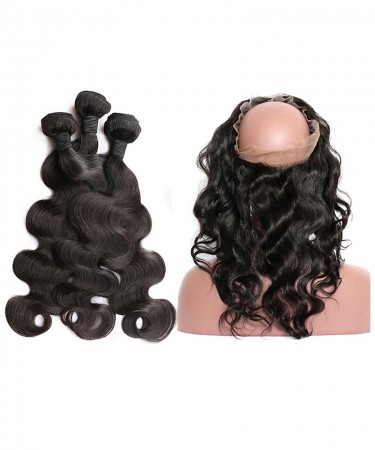 CARA Body Wave 360 Lace Frontal Closure With 3 Bundles Brazilian Virgin Hair