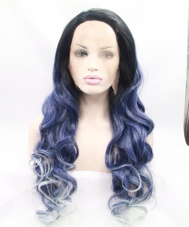 CARA 1B/Blue With White Highlight Synthetic Wig For Black Women