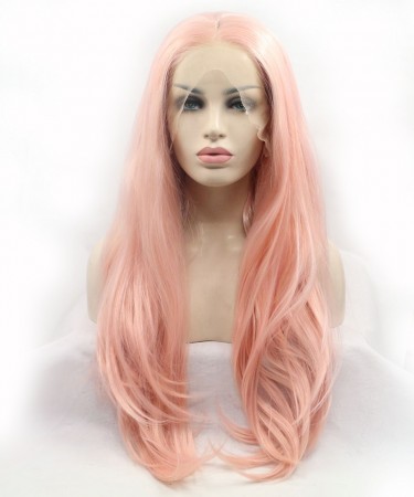 CARA Pink Champagne Lace Front Wig Long Wavy Synthetic Wig