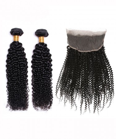 CARA Brazilian Virgin Hair Kinky Curly 360 Lace Frontal With 2 Bundles