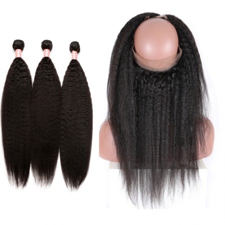 CARA 360 Lace Frontal Closure With Bundle Kinky Straight Natural Color
