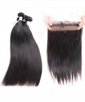 CARA Brazilian Virgin Hair Yaki Straight 360 Lace Frontal With 2 Bundles