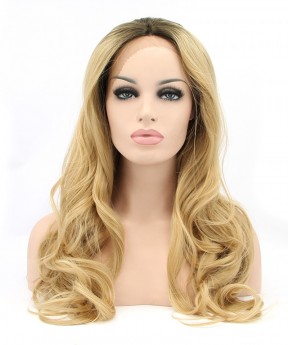 CARA Golden Yellow Women Fashion Synthetic Wig Big Blonde Wavy Lace Front Wigs