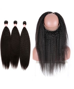 CARA 360 Lace Frontal Closure With Bundle Kinky Straight Natural Color