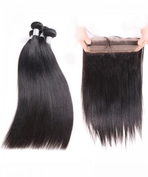 CARA Brazilian Virgin Hair Yaki Straight 360 Lace Frontal With 2 Bundles