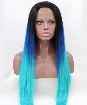 CARA Ombre Wig Straight Lace Front Wig Three Color 1B/Blue/Light Blue Synthetic Wig