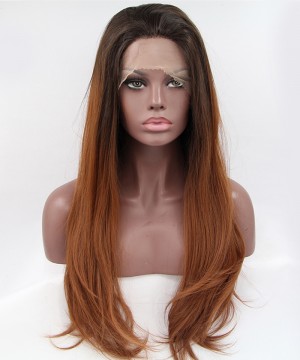 CARA Lace Front Wig 1B/Brown Ombre Wig Straight Synthetic Wig