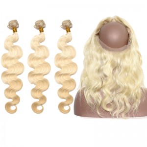 CARA 360 Lace Frontal Closure with 3 Bundles Body Wave 613 Blonde Color 
