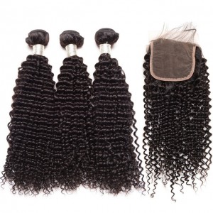 CARA Human Hair Lace Closure with 3 Bundles Brazilian Kinky Curly Virgin Human Hair