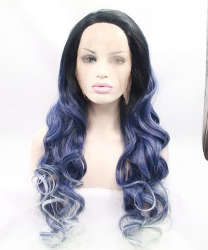 CARA 1B/Blue With White Highlight Synthetic Wig For Black Women