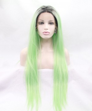 CARA Grey/Light Green Ombre Straight Fashionable Synthetic Wig