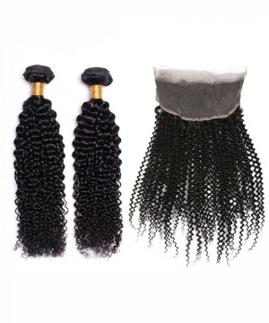 CARA Brazilian Virgin Hair Kinky Curly 360 Lace Frontal With 2 Bundles