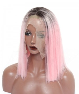 CARA Synthetic Lace Front Wig Ombre Wigs 1B Pink Straight Short Bob Lace Front Wigs 