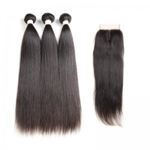 CARA Brazilian Straight Human Hair Closure with 3 Bundles Natural Color 