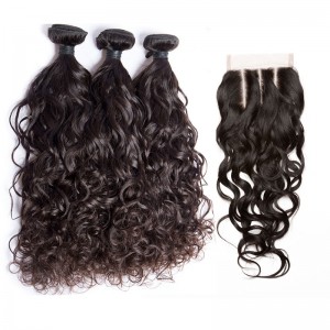 CARA Water Wave Lace Frontal Closure with Bundles 4Pcs Lot Human Hair Weaves with Closure