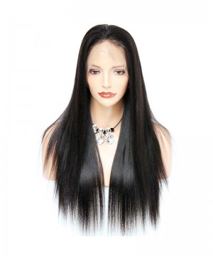 CARA 180% Density Brazilian Light Yaki Straight Lace Front Human Hair Wigs 14Inch