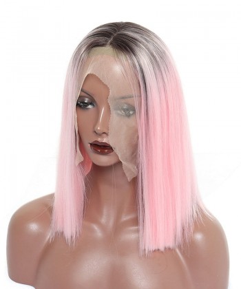 CARA Synthetic Lace Front Wig Ombre Wigs 1B Pink Straight Short Bob Lace Front Wigs