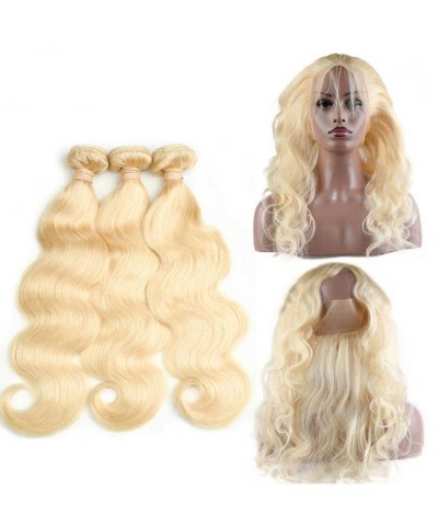CARA 360 Lace Frontal Closure with 3 Bundles Body Wave 613 Blonde Color