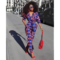 Womens Rompers Jumpsuit Summer 2018 New Women African Print Clothing 3/4 Sleeves Casual Sexy Fashion Party Wide Leg Pants