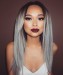 CARA Grey Ombre Synthetic Lace Front Wig Straight Hair #1B Grey Lace Wigs