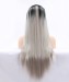 CARA Grey Ombre Synthetic Lace Front Wig Straight Hair #1B Grey Lace Wigs