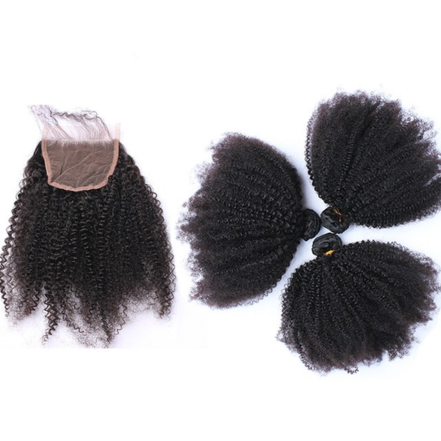 Cara Afro Kinky Curly Lace Closure With 3 Bundles 100 Human Hair