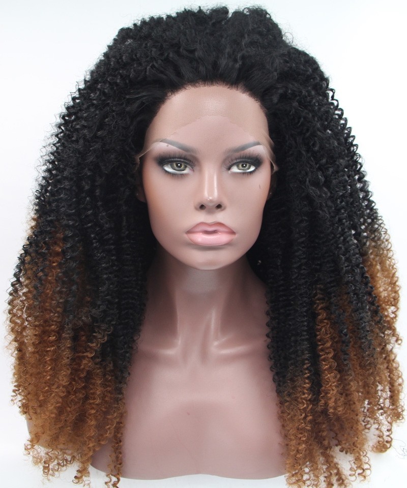 Cara 1b Brown Ombre Wig Afro Kinky Curly Synthetic Wig Lace Front